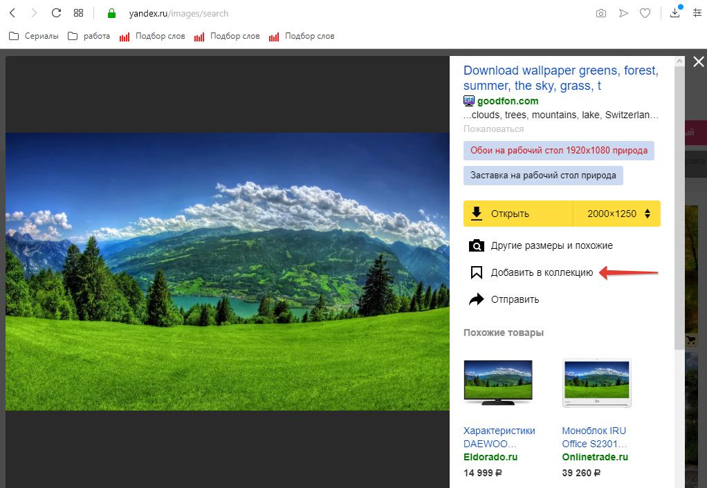 Добавить фото из Яндекс картинок в Яндекс коллекции